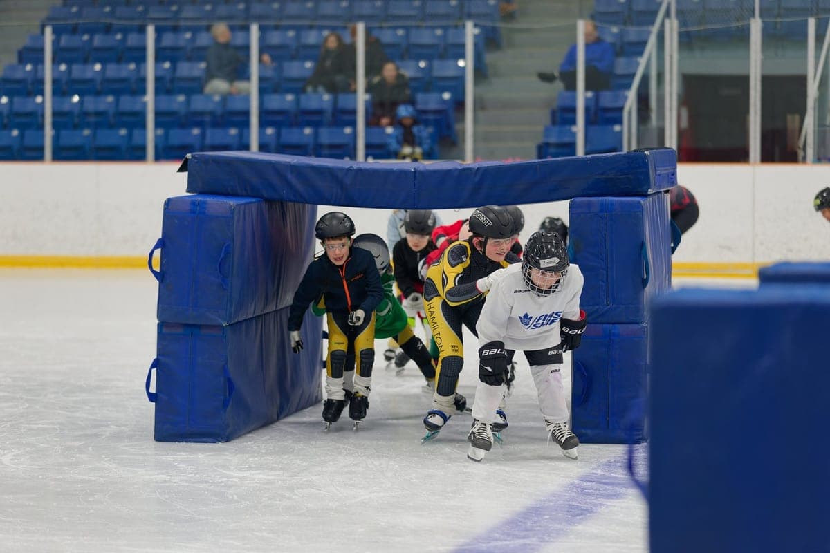 A group of Hamilton skaters in mixed kit at the club's fun-skate event.