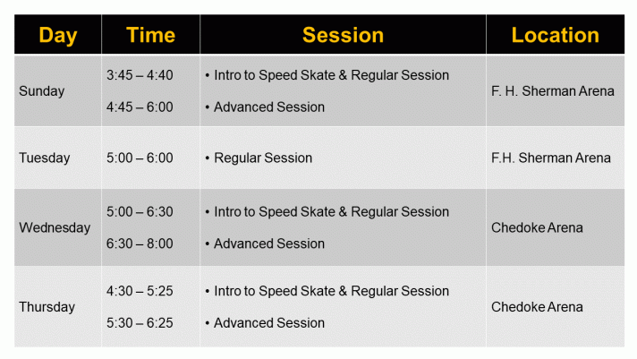 Speed Skating Schedule for 2018-2019